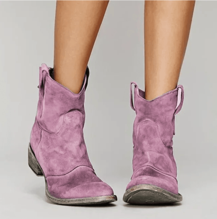 Audrey Suede Ankle Boots with Block Heel and Side Zip for Women - Elena Harper