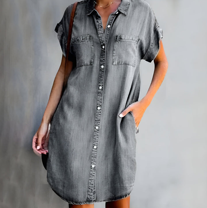 Katelyn Casual Button Denim Dress - Elena Harper