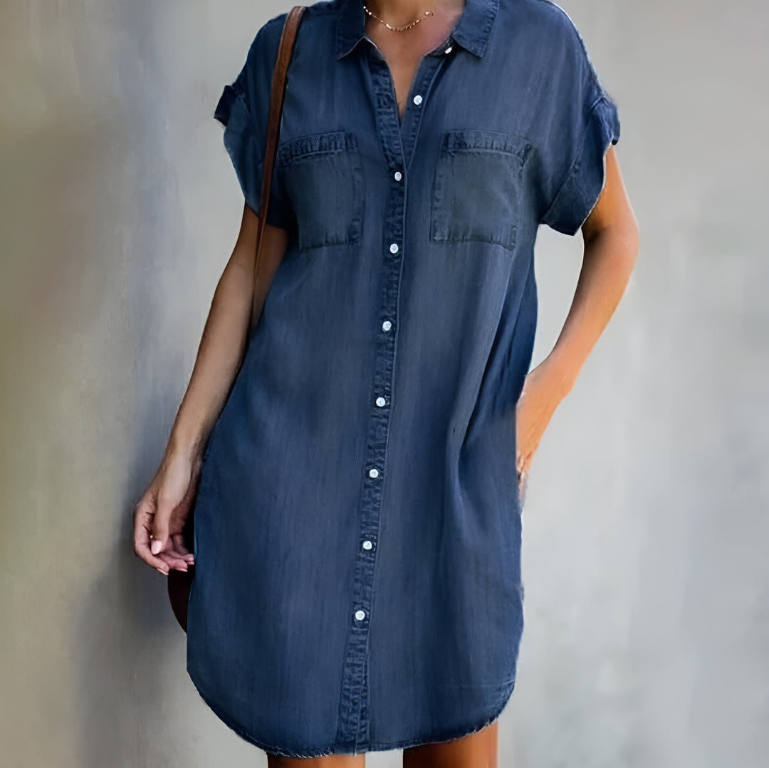 Katelyn Casual Button Denim Dress - Elena Harper