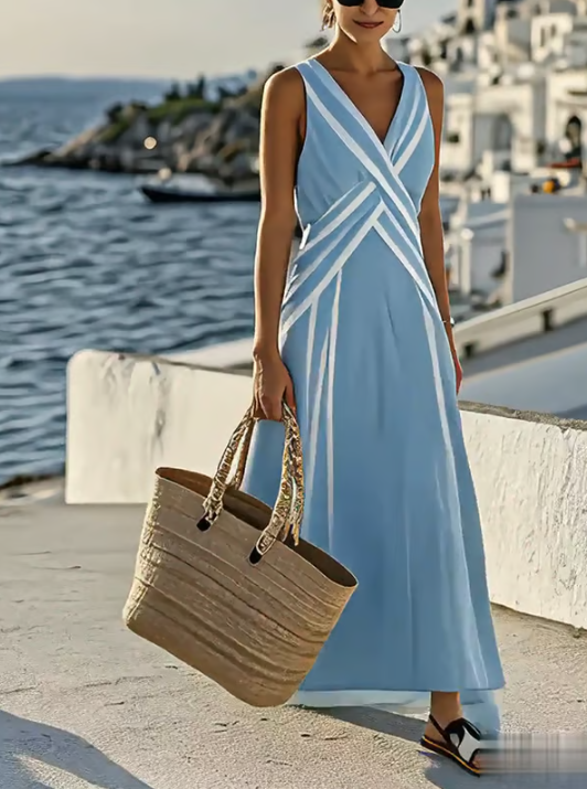 Elegant Crossed Linen Dress