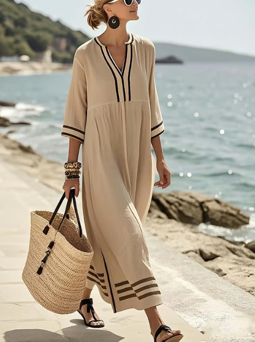 Long linen dress with contrasting detail - Elena Harper