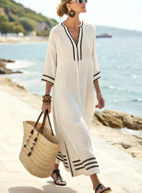 Long linen dress with contrasting detail - Elena Harper