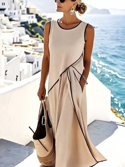 Sleeveless Linen Dress with Chic Pleats - Elena Harper