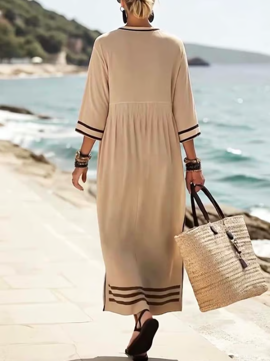Long linen dress with contrasting detail - Elena Harper