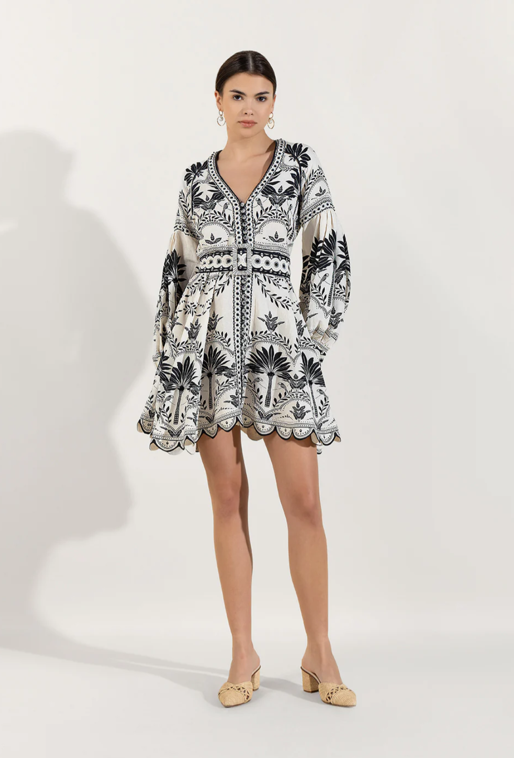 Women's Onyx Black Mini Dress - Chic Style & Puffed Sleeves