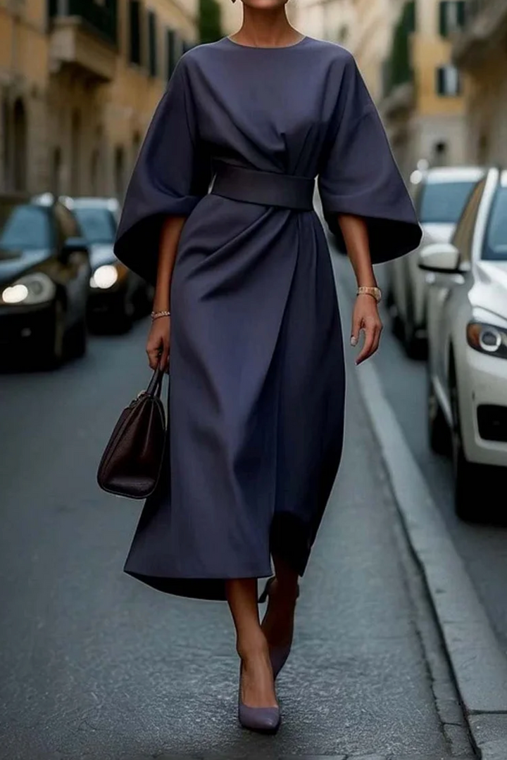 Adriana Elegant Belted Batwing Midi Dress - Elena Harper