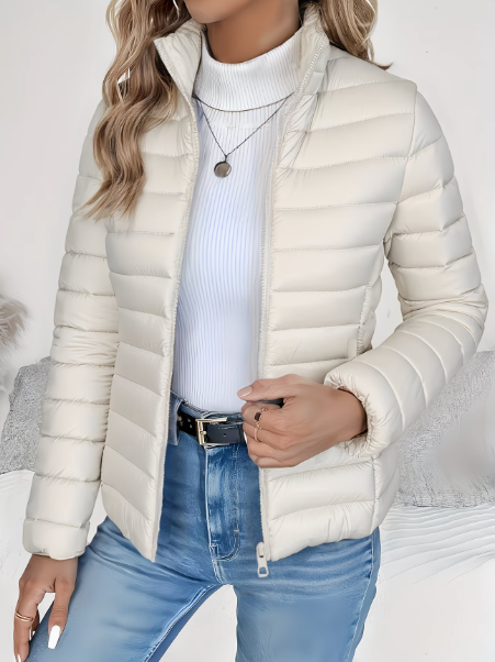Priya - Elegant Quilted Down Jacket with High Collar
