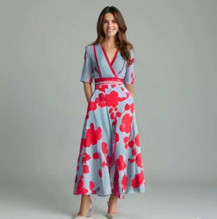 Amira Elegant Floral Wallet Dress - Elena Harper