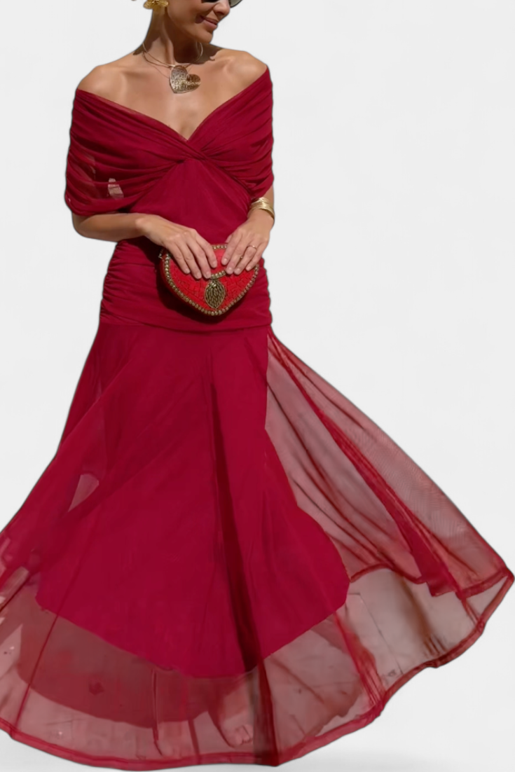 Vivian Long Flower V-neck Dress - Elena Harper