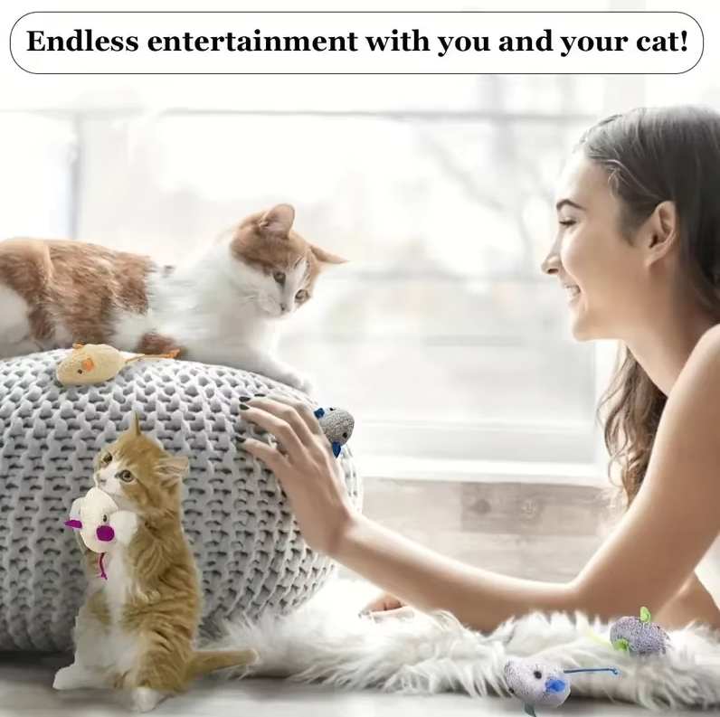 Cat's Plush Mouse Toy Set - 3 Soft Prey Mice for Interactive Play