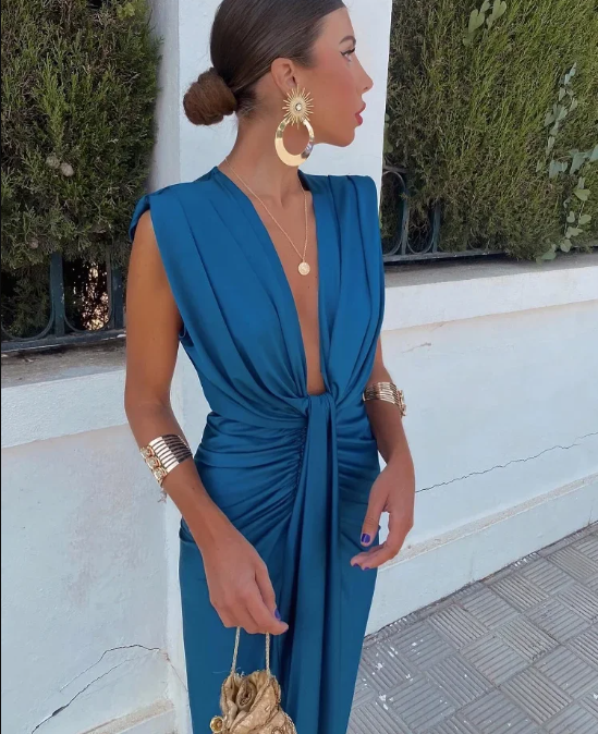 Elegant Pleated Dress Sophisticated Woman Silhouette - Elena Harper