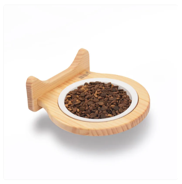Cat Wall-Mounted Feeding Bowl with Cloud Design Wooden Frame