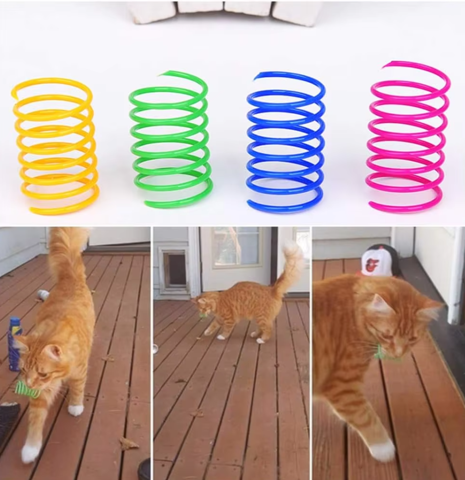 Colorful Spiral Feather Spring Cat Toy - 12-Piece Set