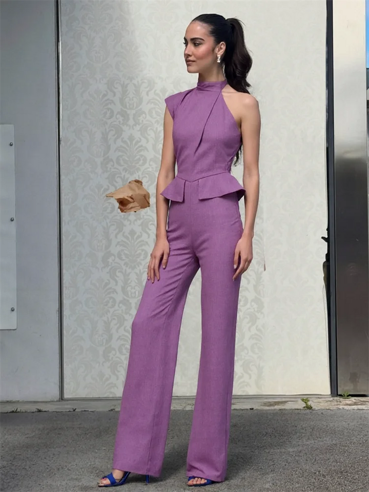 Amber Women's Jumpsuit with Solid Halter Waist, view 2 - Elena Harper