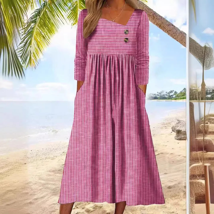 Bella Striped Cotton Midi Dress with Relaxed Elegance - Elena Harper