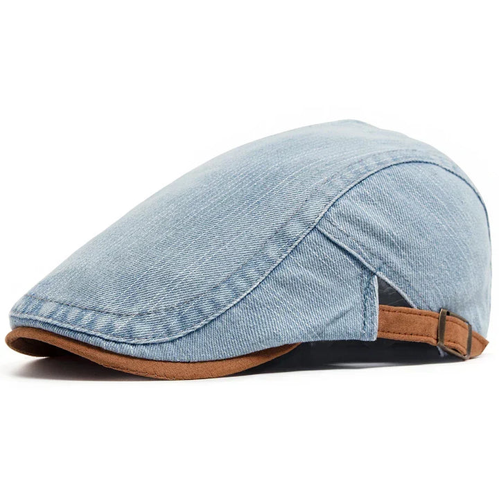 Tim Flat Cap in Denim Timeless Style and Everyday Comfort, view 2 - Elena Harper