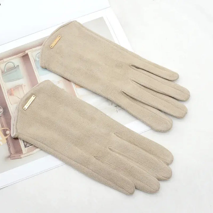Elegant Suede Gloves Touchscreen, Warm & Windproof, view 7 - Elena Harper