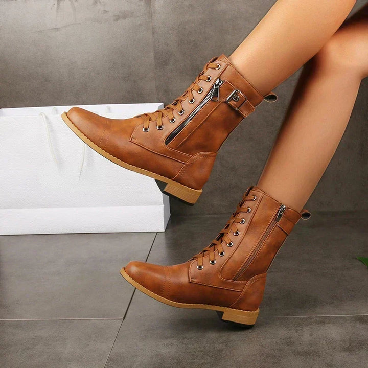 Women's Mid-Calf Boots with Lace-Up & Side Zipper