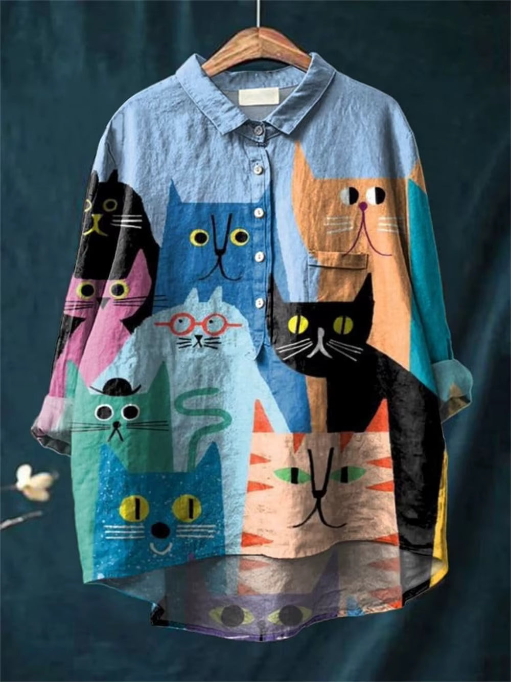 Elara Artistic Cat & Dog Print Women's Casual Blouse - Elena Harper