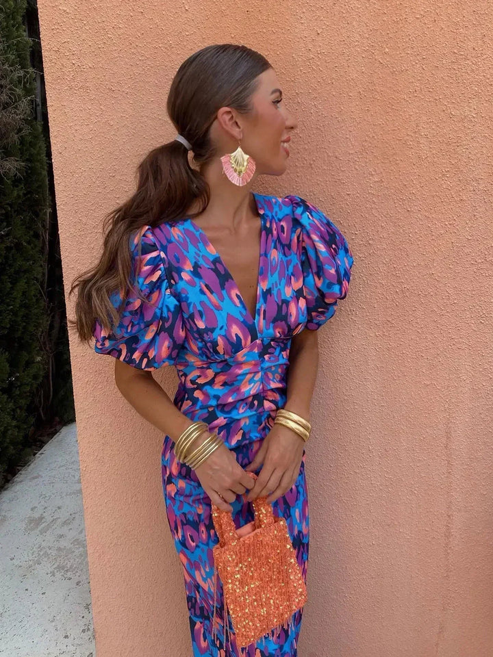 Devika Vibrant Puff Sleeve Dress - Elena Harper
