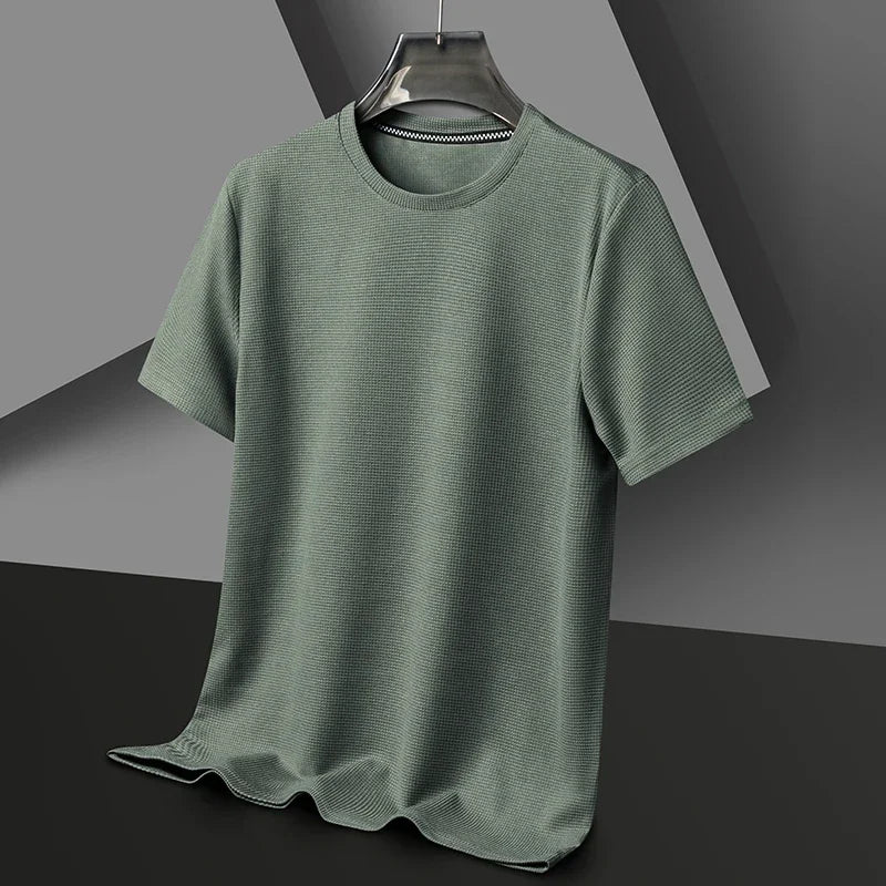 Montarello Men's Waffle-Knit Crew Neck Relaxed Fit Short-Sleeve T-Shirt, view 7 - Elena Harper