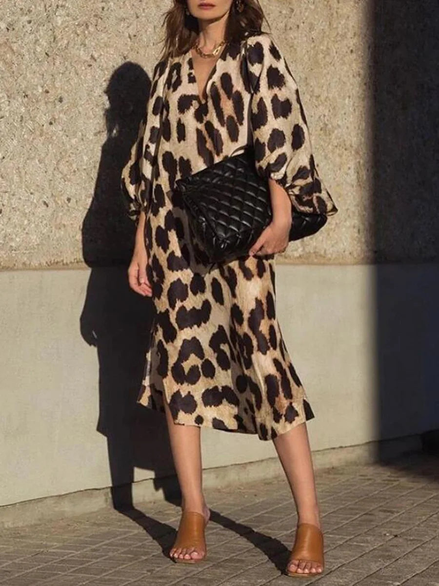 Zarina | Leopard Print V-Neck Maxi Dress