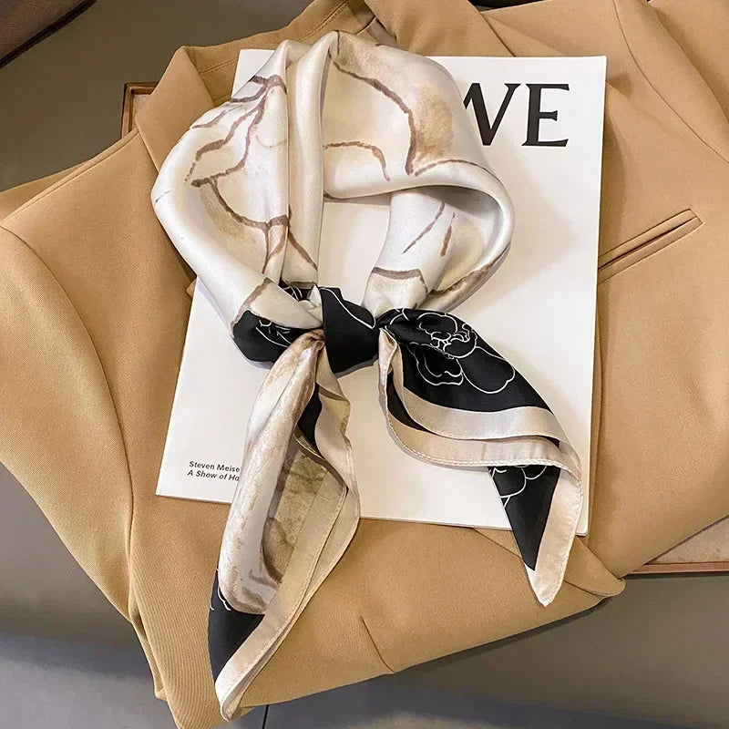 Printed Satin Square Scarf for Women - Hair and Bag Accessory