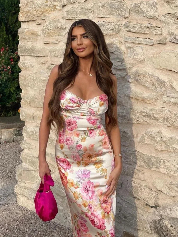 Lucy Floral Satin Maxi Dress - Elena Harper