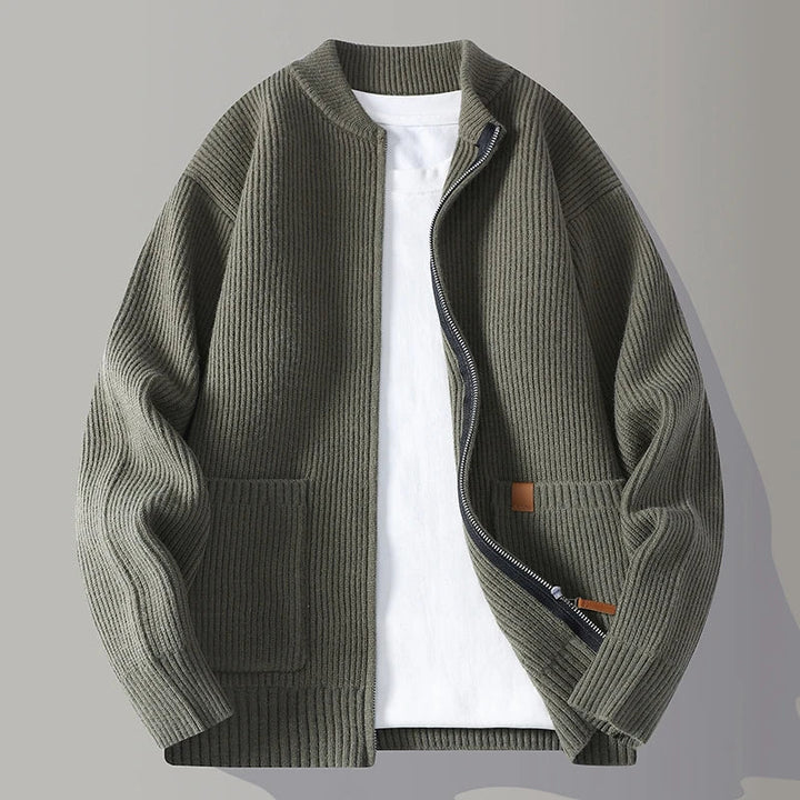 Archer Ribbed Knit Jacket with Zip Front and Roomy Pockets for Men - Elena Harper