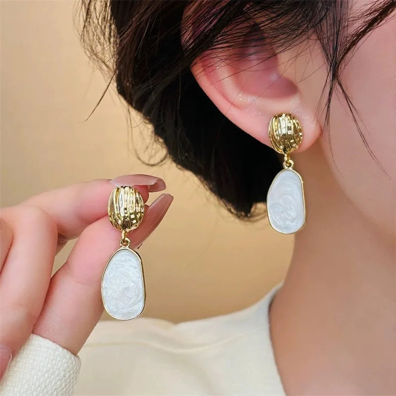 Vintage Enamel Oval Drop Earrings