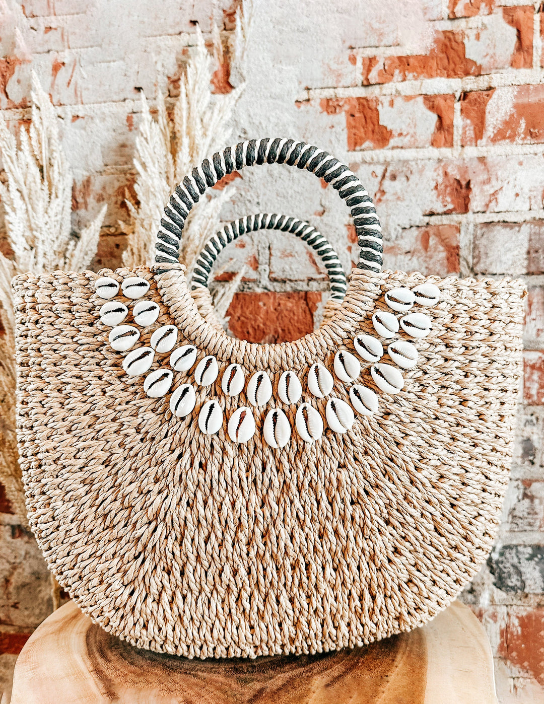 Shell Decor Straw Bag, view 4 - Elena Harper