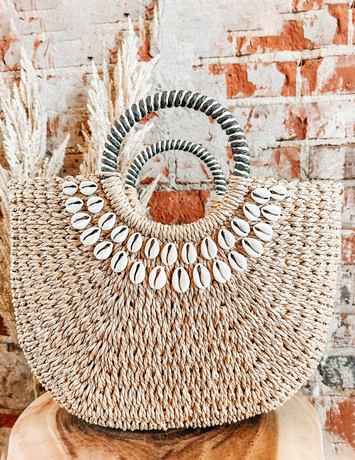 Shell Decor Straw Bag, view 4 - Elena Harper