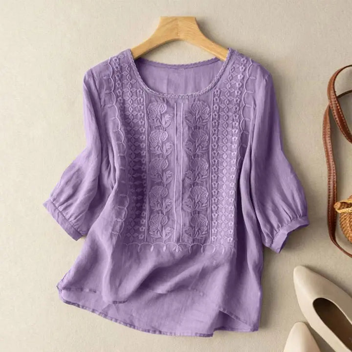 Jessica | Women's Embroidered Blouse with Round Neckline
