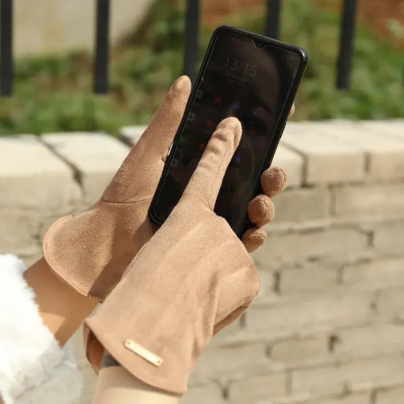 Elegant Suede Gloves Touchscreen, Warm & Windproof, view 6 - Elena Harper