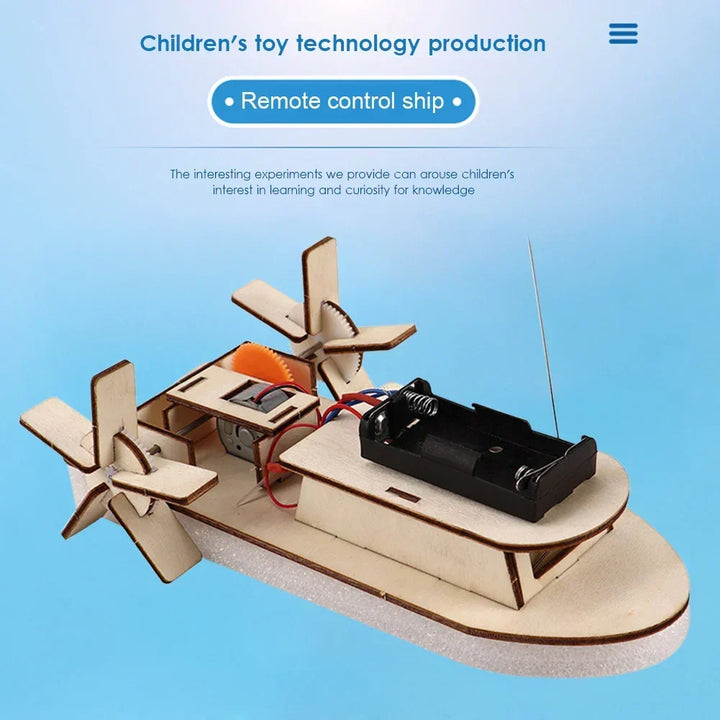 Kid's Educational Wooden Electric Toy Boat Building Kit