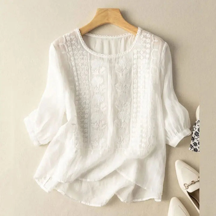 Jessica | Women's Embroidered Blouse with Round Neckline