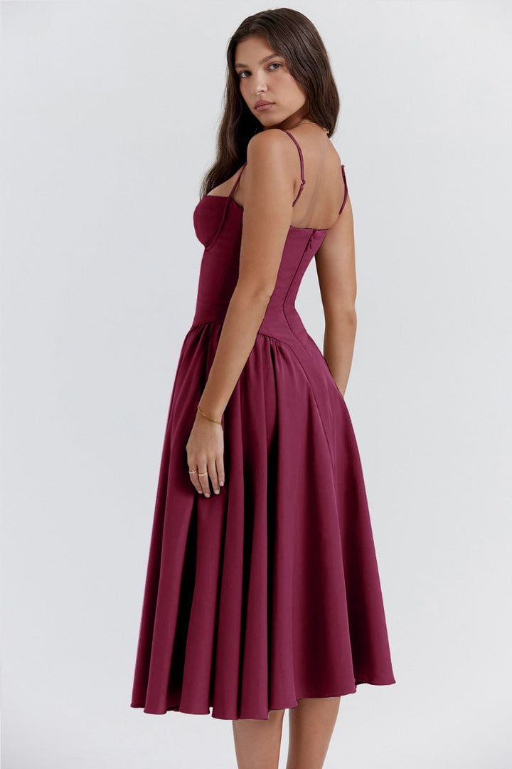 Women's Elegant Sleeveless Corset Midi Dress - Party & Gala Ready