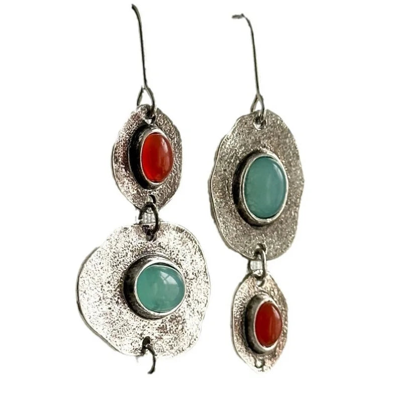 Artisan Silver Multi-Stone Drop Earrings - Elena Harper
