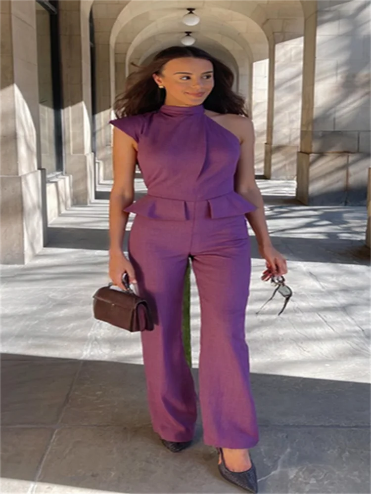 Amber Women's Jumpsuit with Solid Halter Waist, view 4 - Elena Harper