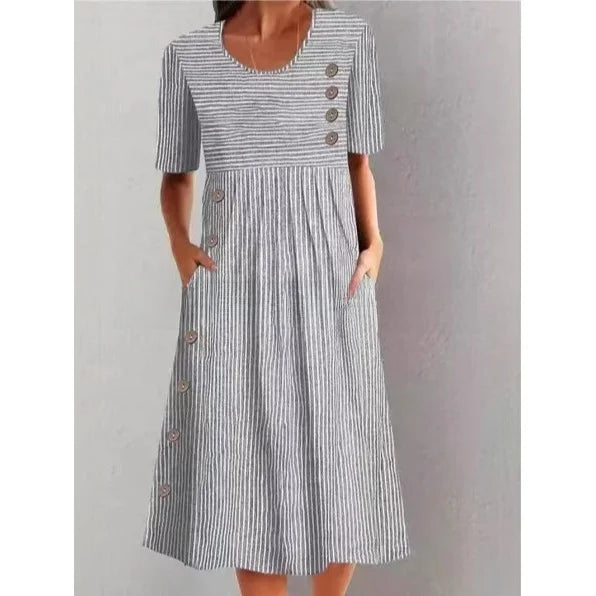 Mari STRIPED COTTON MIDI DRESS WITH RELAXED ELEGANCE - Elena Harper
