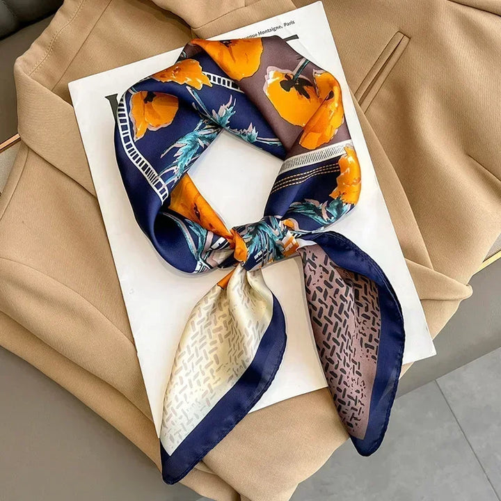Printed Satin Square Scarf for Women - Hair and Bag Accessory