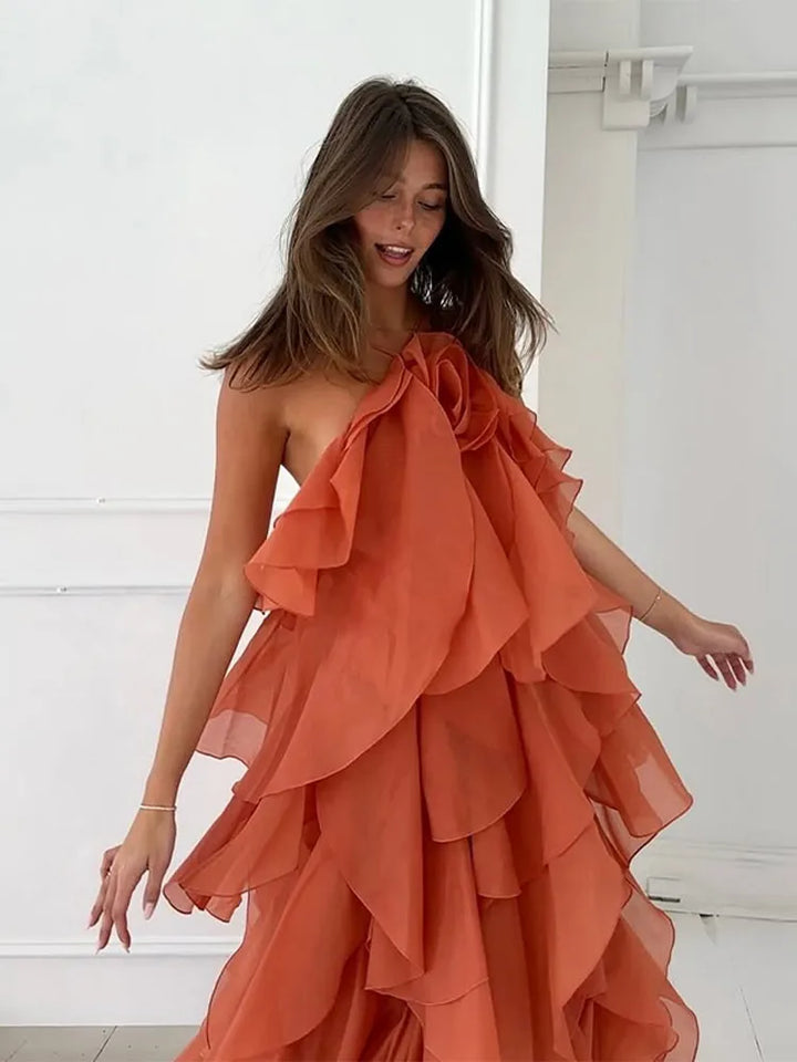 Ila Flowing Summer Dress with Layering Effect, view 3 - Elena Harper