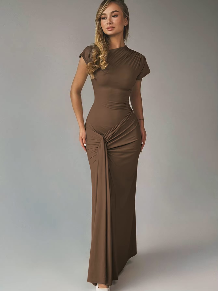 Nicki Elegant Draped Maxi Dress, view 2 - Elena Harper