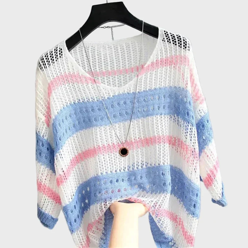 Lightweight Knit Top with Openings, view 2 - Elena Harper