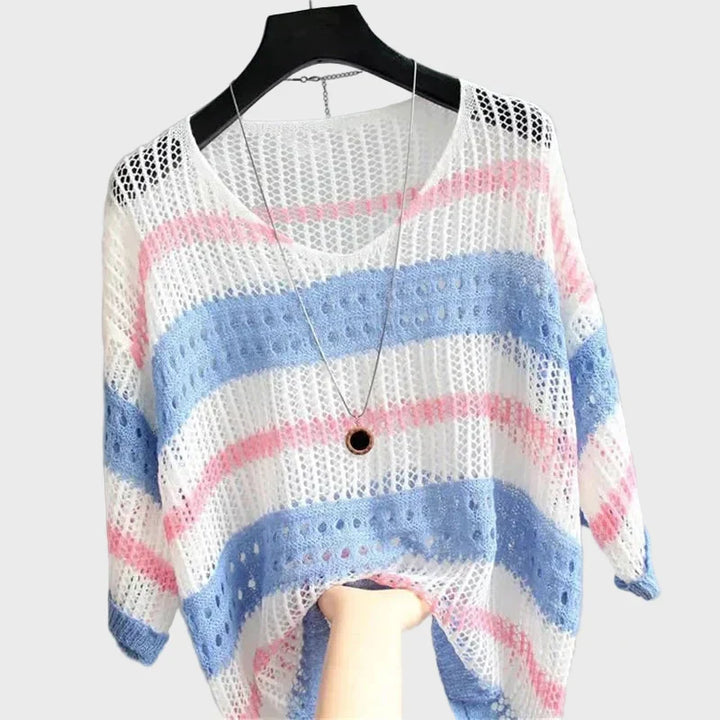Lightweight Knit Top with Openings, view 2 - Elena Harper