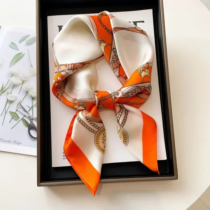 Printed Satin Square Scarf for Women - Hair and Bag Accessory