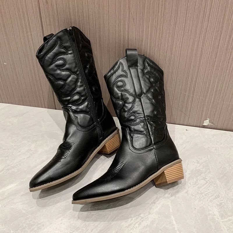 Wendy - Retro cowboy boots with side zipper