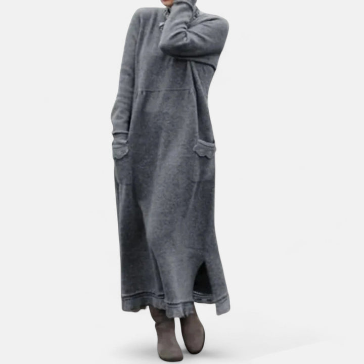 Mara Knitted Maxi Dress Cozy Long Sleeve Oversized Winter Dress - Elena Harper