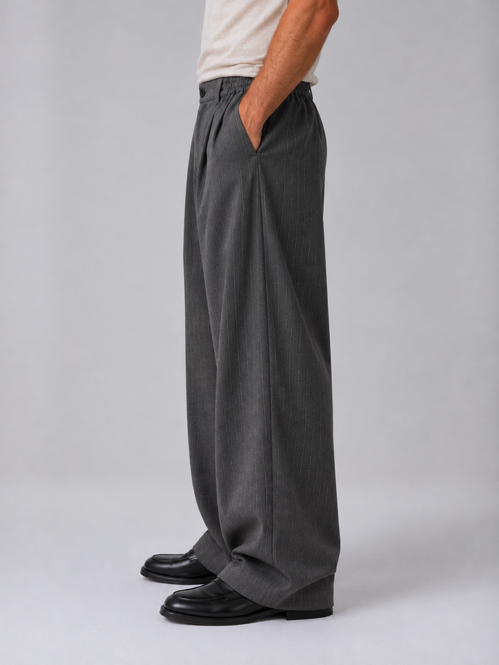 Men’s Pinstripe Wide Leg Trousers Baggy Tailored Pants, view 3 - Elena Harper