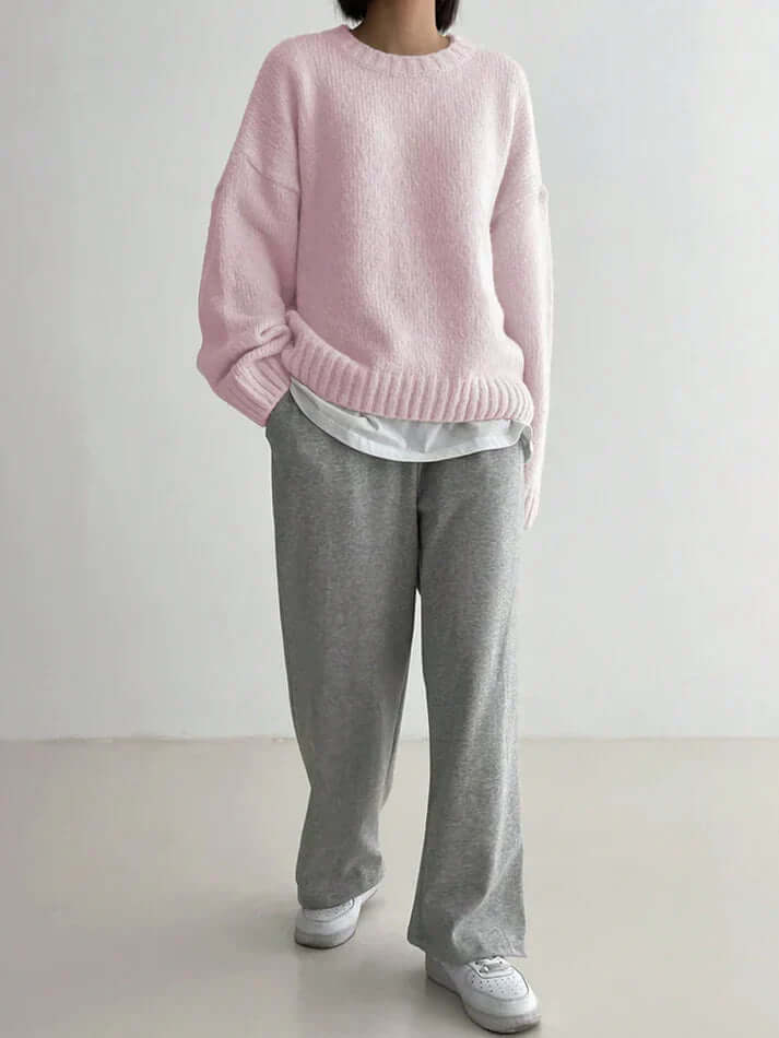 Sienna - Rosafarbener einfarbiger Pullover